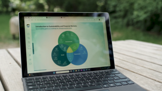 Standbild einer Präsentation zum Thema "Sustainable Finance" in einem Webinar