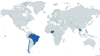 Weltkarte mit markierten Ländern Chile, Brasilien, Thailand, Nigeria, Neuseeland und Philippinen