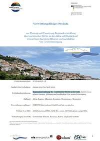 Titelblatt: Verwertungsfähiges Produkt zur Planung und Umsetzung Regionalentwicklung öko-touristischer Dörfer an der Adria mit Hinblick auf erneuerbare Energien, Effizienz und nachhaltige Ver- sowie Entsorgung